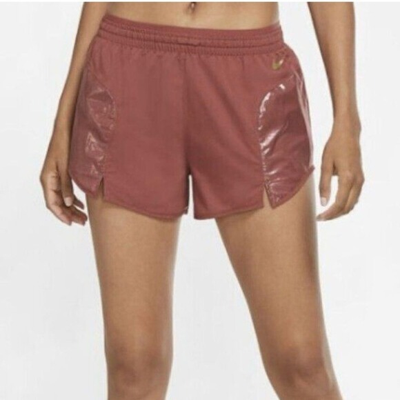 Nike Icon Clash Luxe Running Shorts Women S Metallic‎ Bronze Gold Dri-Fit - Picture 1 of 9
